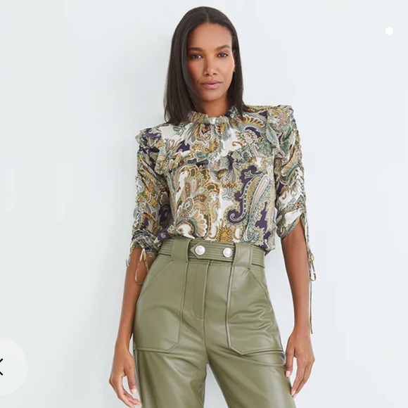 NWT VERONICA BEARD HOWELL BLOUSE ARMY MULTI - Picture 2 of 16